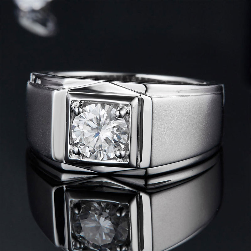 1CT Moissanite Men's Ring – 925 Sterling Silver Geometric Wedding Band for Men (White Gold Plated)