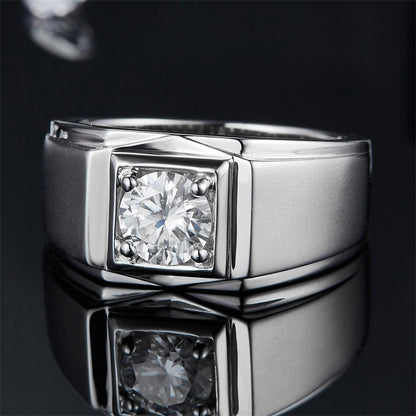 1CT Moissanite Men's Ring – 925 Sterling Silver Geometric Wedding Band for Men (White Gold Plated)