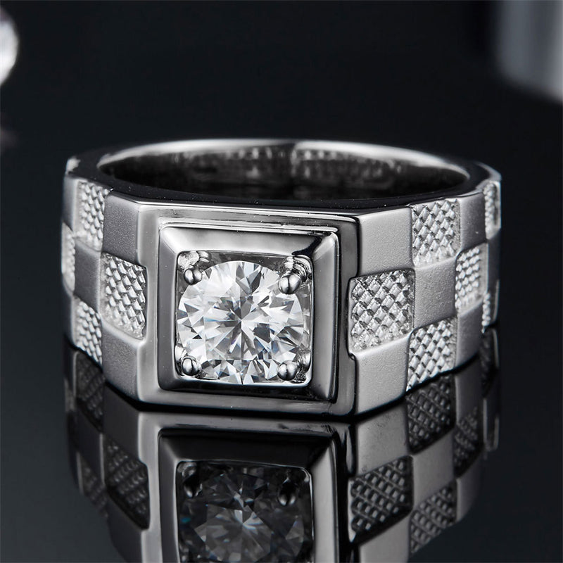 1CT Moissanite Men's Wedding Ring - 925 Sterling Silver White Gold Plated Band