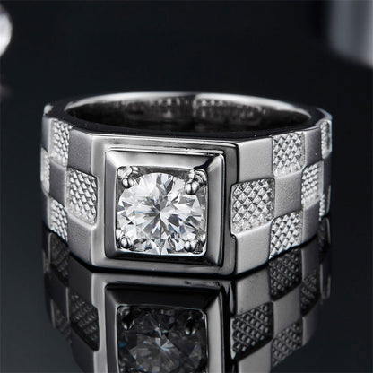 1CT Moissanite Men's Wedding Ring - 925 Sterling Silver White Gold Plated Band