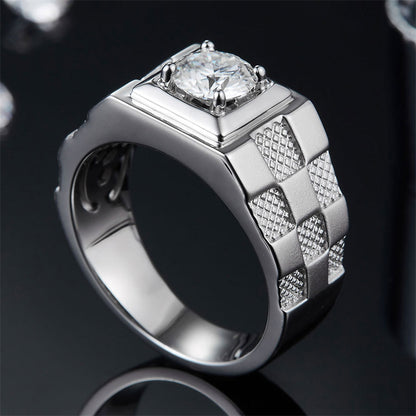 1CT Moissanite Men's Wedding Ring - 925 Sterling Silver White Gold Plated Band