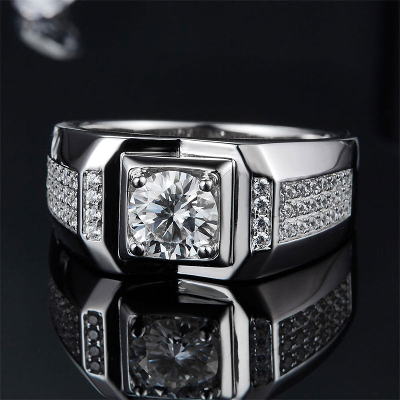 1CT Moissanite Men's Wedding Ring - Premium 925 Sterling Silver White Gold Plated Band
