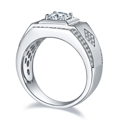 1CT Moissanite Men's Wedding Ring - Premium 925 Sterling Silver Wide Band (White Gold Plated)