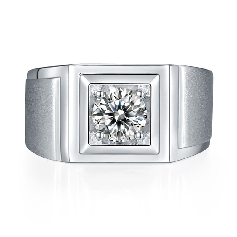 1CT Moissanite Wide Band Men's Ring - Premium 925 Sterling Silver Wedding Ring (White Gold Plated)