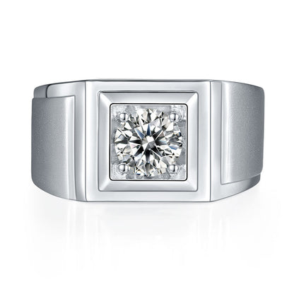 1CT Moissanite Wide Band Men's Ring - Premium 925 Sterling Silver Wedding Ring (White Gold Plated)