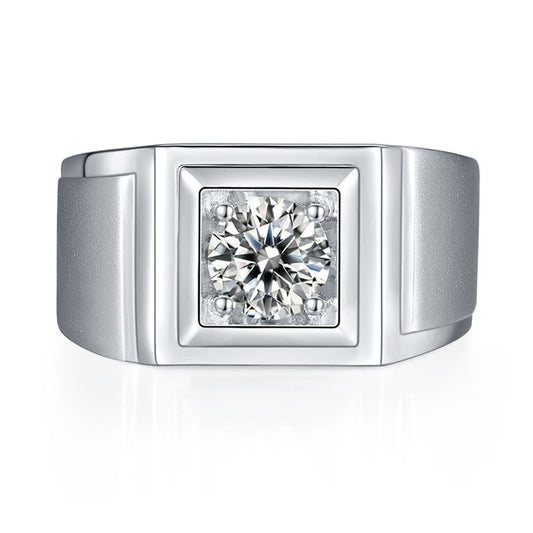 1CT Moissanite Wide Band Men's Ring - Premium 925 Sterling Silver Wedding Ring (White Gold Plated)
