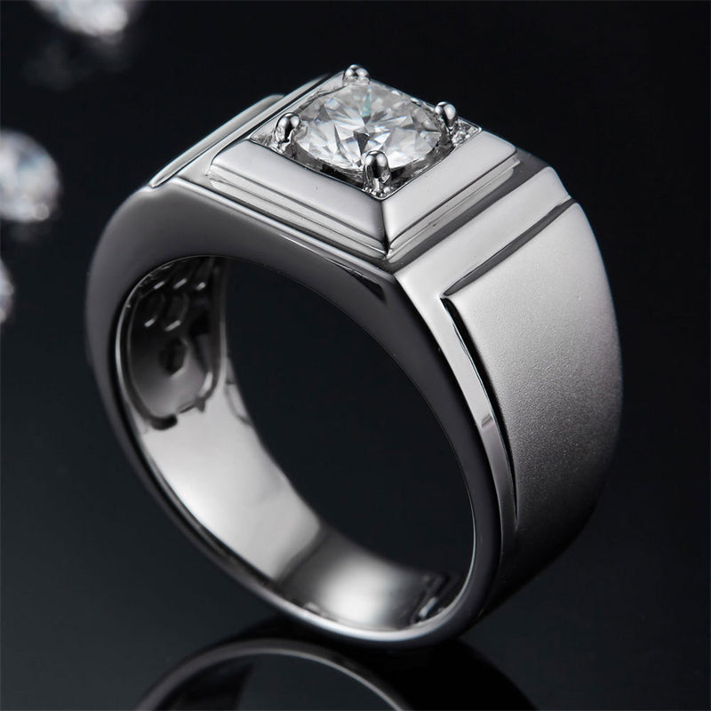 1CT Moissanite Wide Band Men's Ring - Premium 925 Sterling Silver Wedding Ring (White Gold Plated)