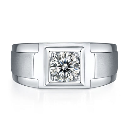 1CT Simulated Diamond Moissanite Ring - Premium 925 Sterling Silver Men's Wedding Band (White Gold Plated)