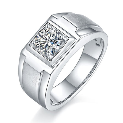 1CT Simulated Diamond Moissanite Ring - Premium 925 Sterling Silver Men's Wedding Band (White Gold Plated)