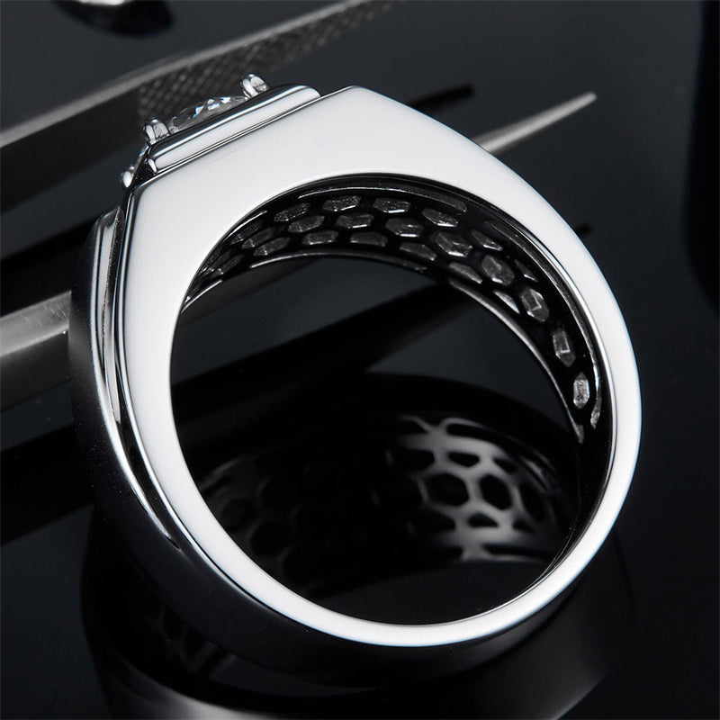 1CT Simulated Diamond Moissanite Ring - Premium 925 Sterling Silver Men's Wedding Band (White Gold Plated)