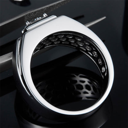 1CT Simulated Diamond Moissanite Ring - Premium 925 Sterling Silver Men's Wedding Band (White Gold Plated)