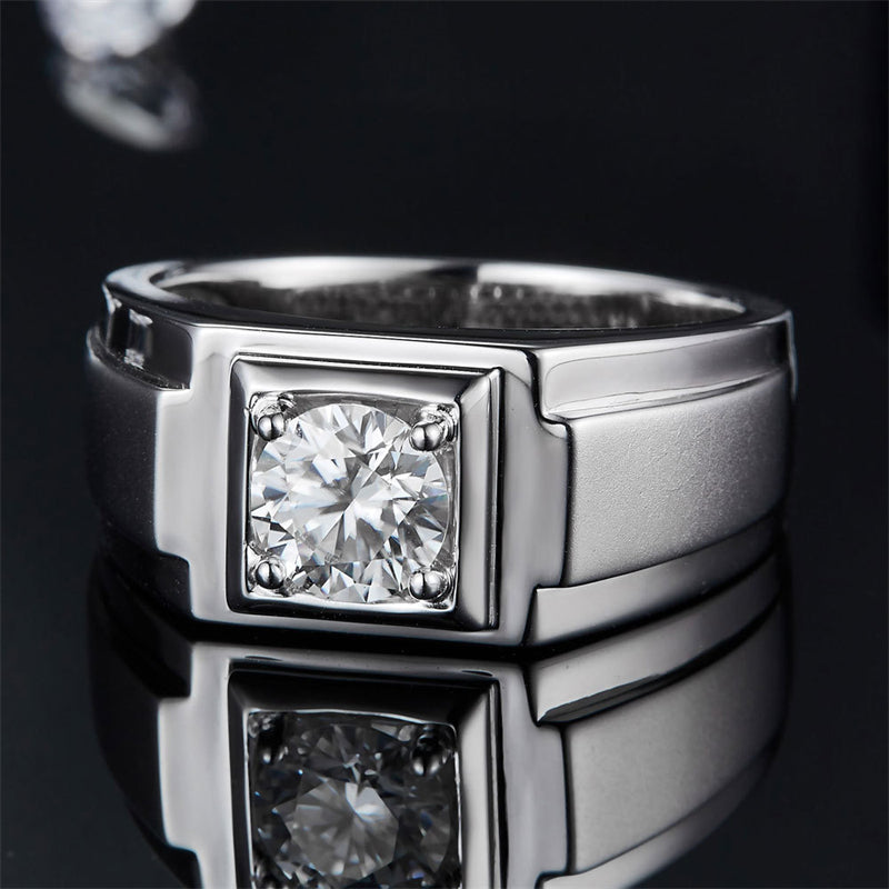 1CT Simulated Diamond Moissanite Ring - Premium 925 Sterling Silver Men's Wedding Band (White Gold Plated)