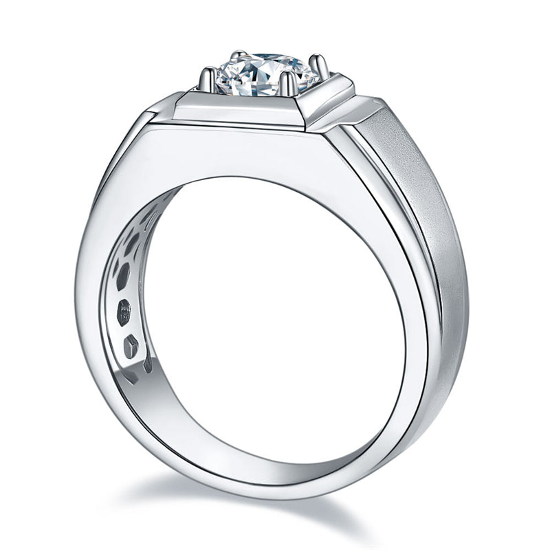 1CT Simulated Diamond Moissanite Ring - Premium 925 Sterling Silver Men's Wedding Band (White Gold Plated)
