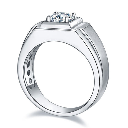1CT Simulated Diamond Moissanite Ring - Premium 925 Sterling Silver Men's Wedding Band (White Gold Plated)