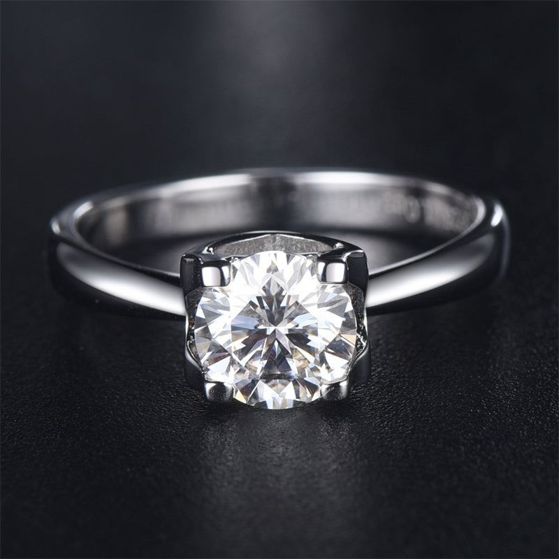 1 Carat D Color Moissanite Bullhead Ring - 925 Sterling Silver Secure Setting Engagement Jewelry