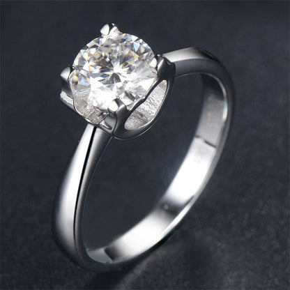 1 Carat D Color Moissanite Bullhead Ring - 925 Sterling Silver Secure Setting Engagement Jewelry