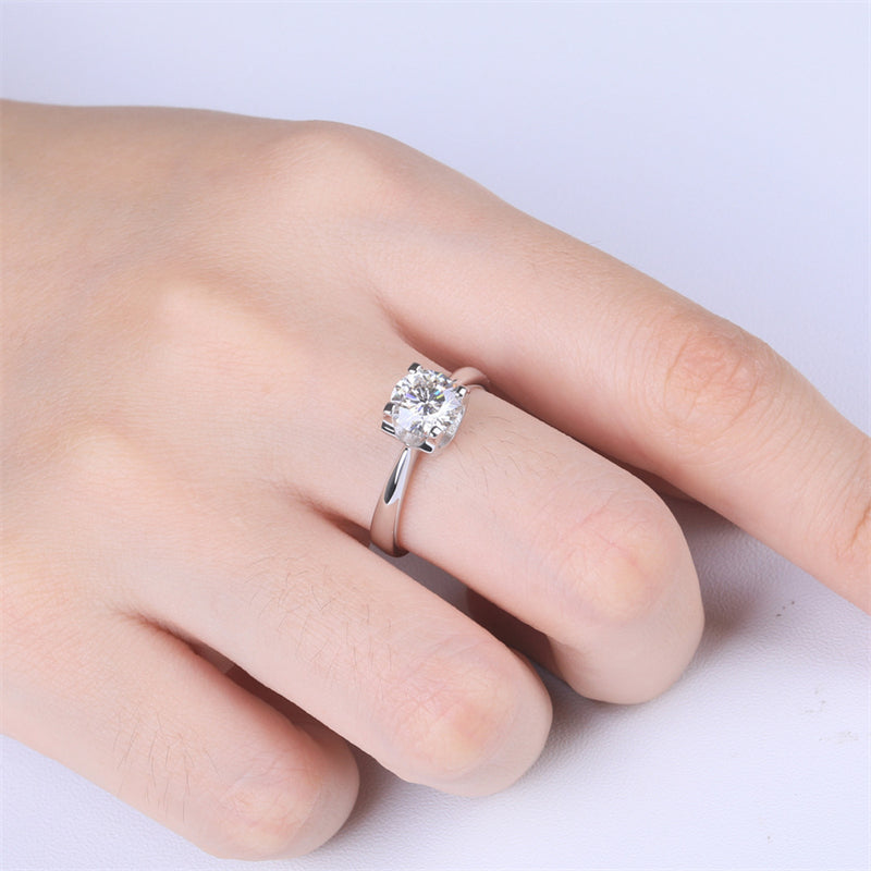 1 Carat D Color Moissanite Bullhead Ring - 925 Sterling Silver Secure Setting Engagement Jewelry