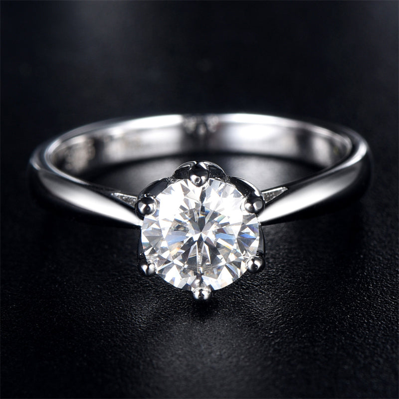 1 Carat D Color Moissanite Engagement Ring - 925 Sterling Silver Classic Solitaire Jewelry