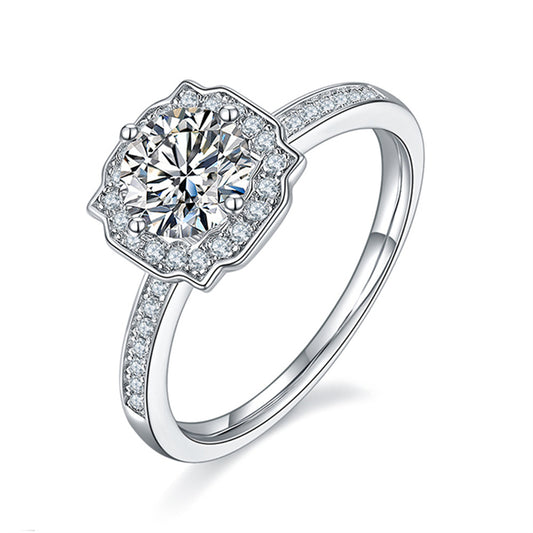 1 Carat D Color Moissanite Engagement Ring - 925 Sterling Silver Four-Prong Solitaire
