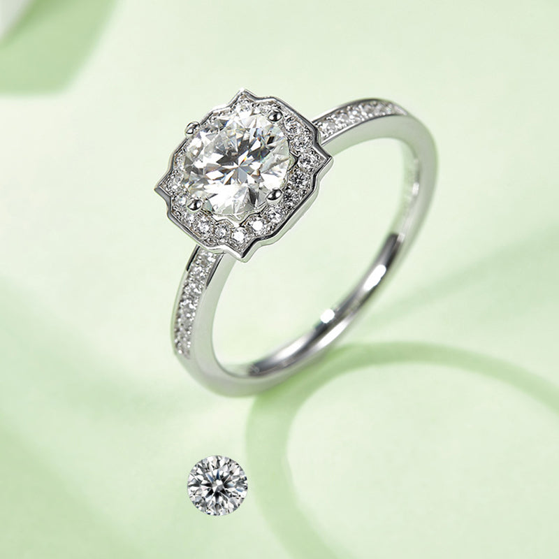 1 Carat D Color Moissanite Engagement Ring - 925 Sterling Silver Four-Prong Solitaire