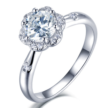 1 Carat D Color Moissanite Floral Ring - 925 Sterling Silver Diamond Accent Engagement Jewelry