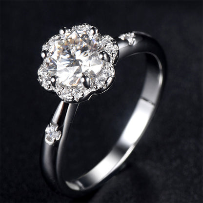 1 Carat D Color Moissanite Floral Ring - 925 Sterling Silver Diamond Accent Engagement Jewelry
