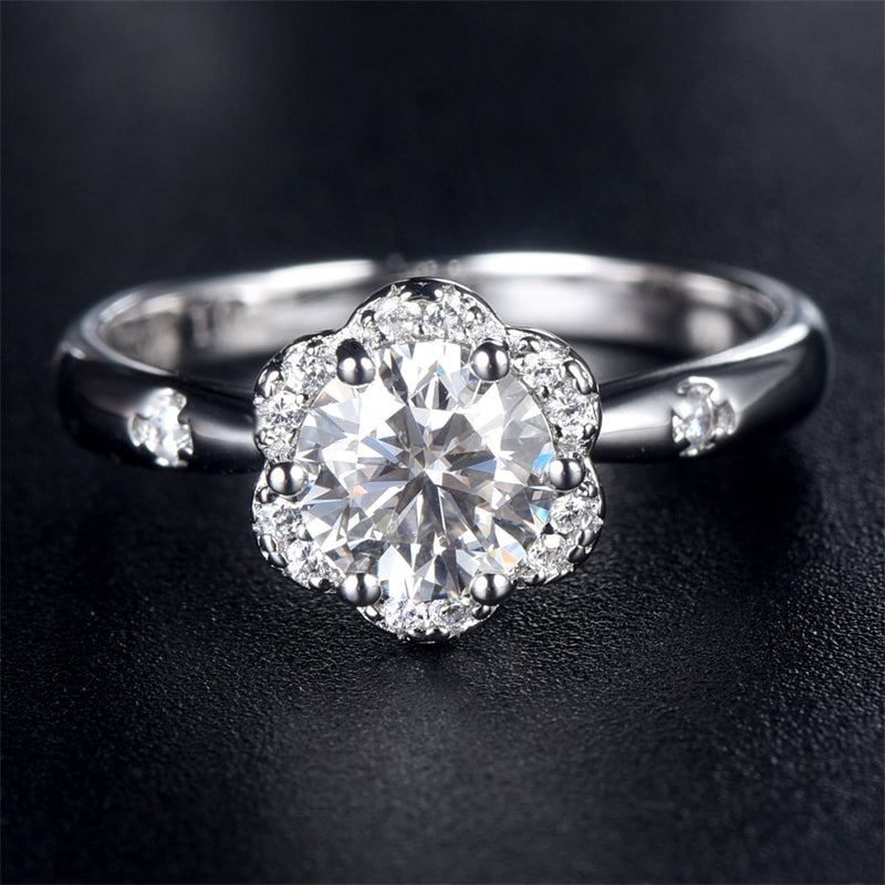 1 Carat D Color Moissanite Floral Ring - 925 Sterling Silver Diamond Accent Engagement Jewelry