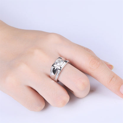 1 Carat D Color Moissanite Men's Ring - 925 Sterling Silver Grid Pattern Statement Jewelry