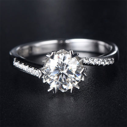 1 Carat D Color Moissanite Snowflake Ring - 925 Sterling Silver Twisted Band Eternity Jewelry with GRA Certificate