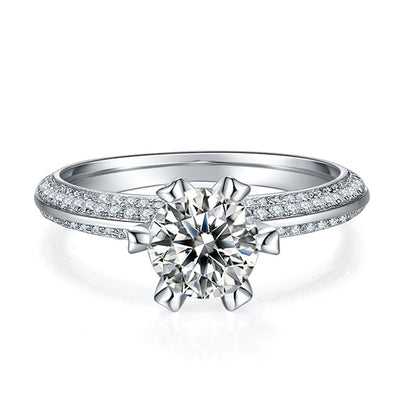 1 Carat D Color Moissanite Solitaire Ring - 925 Sterling Silver Six-Prong Floral Engagement Ring