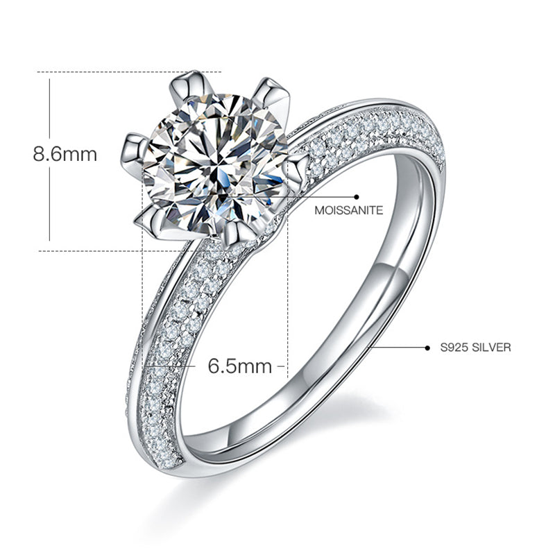 1 Carat D Color Moissanite Solitaire Ring - 925 Sterling Silver Six-Prong Floral Engagement Ring