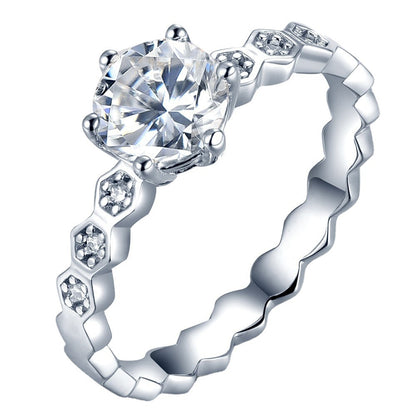 1 Carat Moissanite Hexagon Halo Ring - 925 Sterling Silver Six-Prong Engagement Jewelry