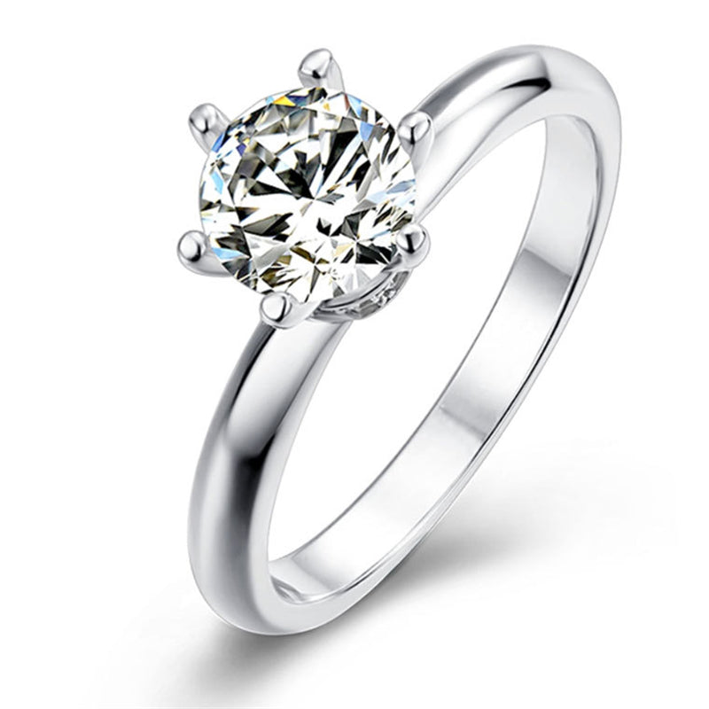 1 Carat Moissanite Six-Prong Engagement Ring - 925 Sterling Silver Classic Solitaire