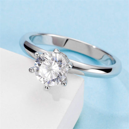 1 Carat Moissanite Six-Prong Engagement Ring - 925 Sterling Silver Classic Solitaire