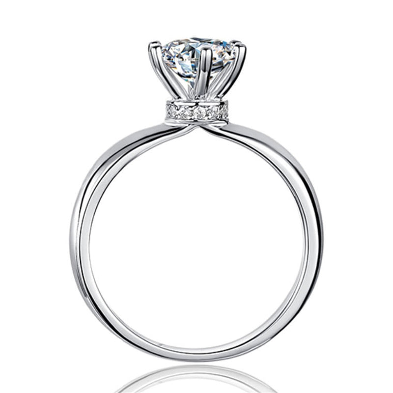 1 Carat Moissanite Six-Prong Engagement Ring - 925 Sterling Silver Classic Solitaire