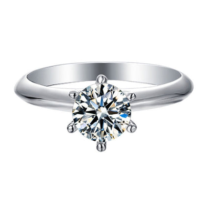 1 Carat Moissanite Six-Prong Solitaire Ring - 925 Sterling Silver Classic Engagement Jewelry