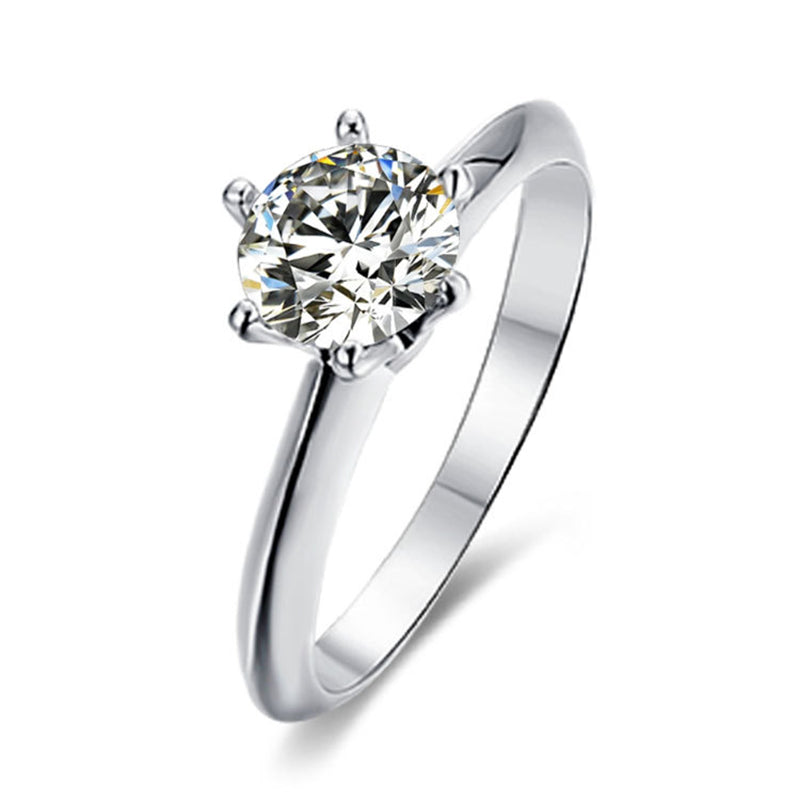 1 Carat Moissanite Six-Prong Solitaire Ring - 925 Sterling Silver Classic Engagement Jewelry