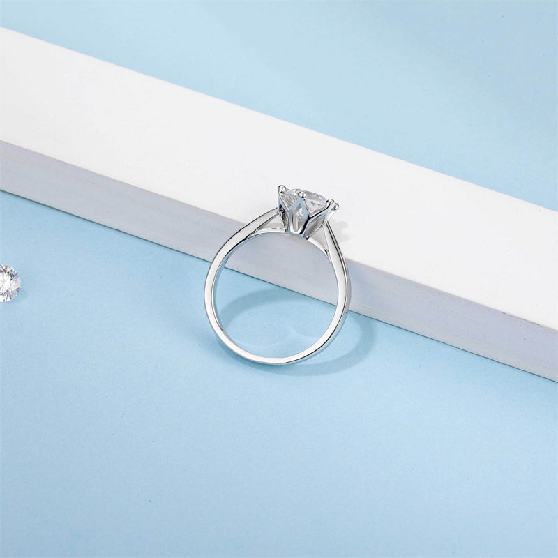 1 Carat Moissanite Solitaire Ring - 925 Sterling Silver Minimalist Wedding Band