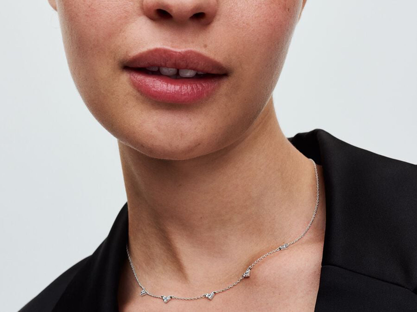 Triple Stone Heart Station Chain Necklace