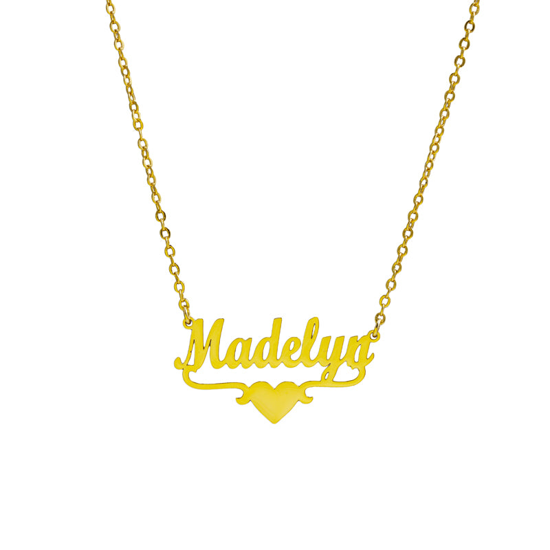 Gold Stainless Steel O-Chain Necklace with Letter and Heart Pendant
