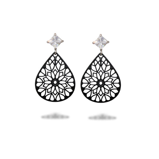 Ethnic Black Floral Drop Earrings - Symmetrical and Asymmetrical Design