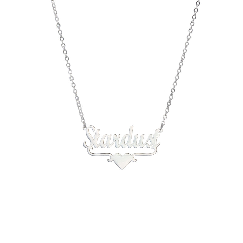 Silver Stainless Steel O-Chain Necklace with Letter and Heart Pendant