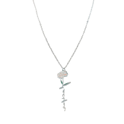 Silver Stainless Steel O-Chain Necklace with Enamel Flower Pendant