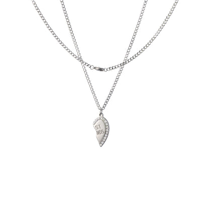 Geometric stainless steel half heart-shaped friendship symbol pendant necklace