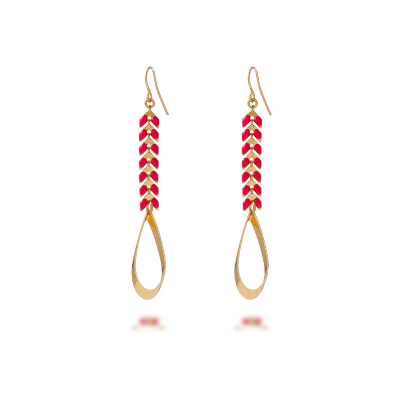Copper Leaf Dangle Earrings with Tassel Detail