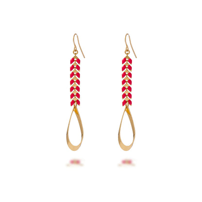 Copper Leaf Dangle Earrings with Tassel Detail