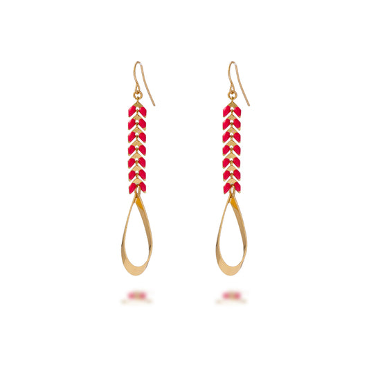 Copper Leaf Dangle Earrings with Tassel Detail