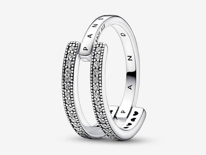 Logo & Pavé Double Band Ring