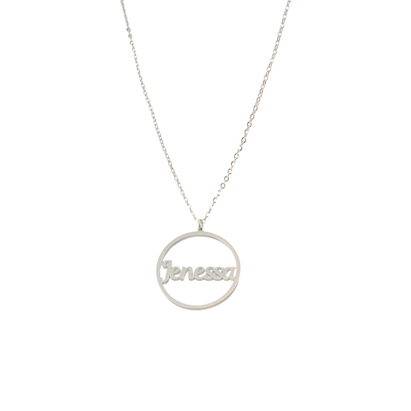 Round Silver Necklace With Letter Charm