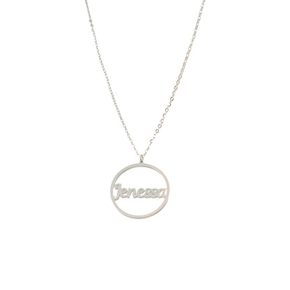 Round Silver Necklace With Letter Charm